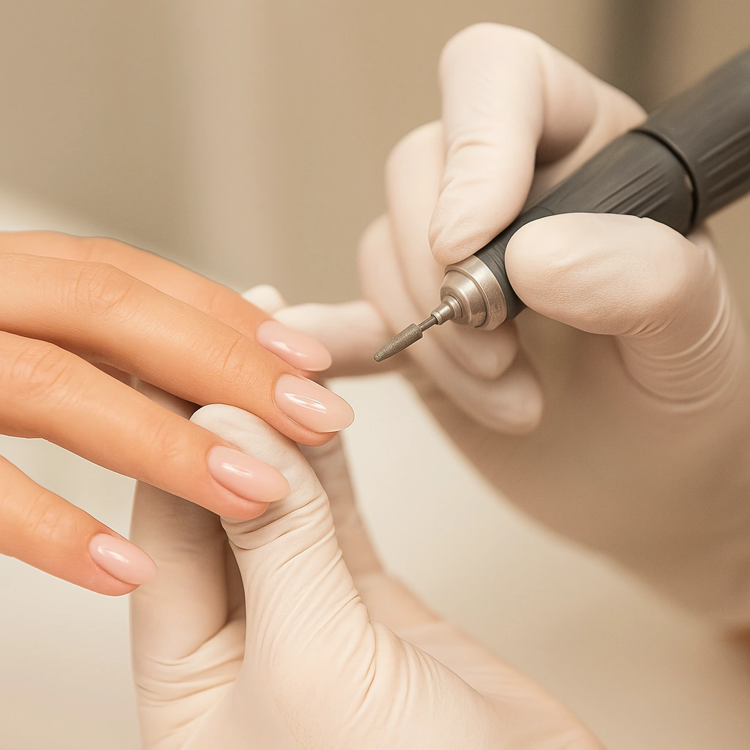 Russian gel manicure with structured overlay finish in Staten Island studio